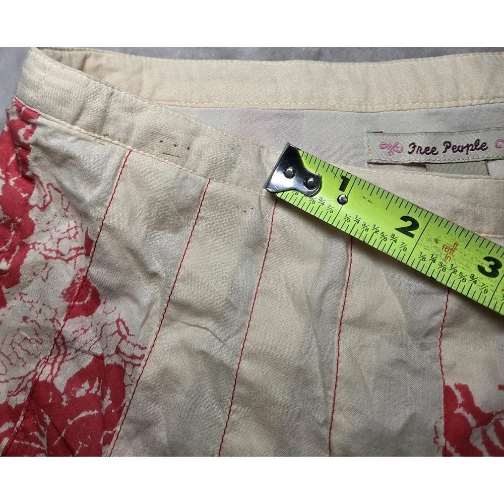 Free People Red Beige‎ Floral Skirt Women's Size 2 Boho Cottagecore Prairie